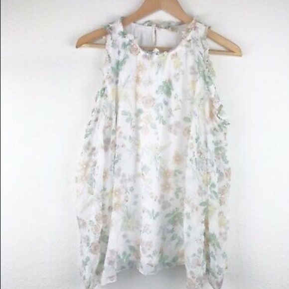- Giusy made in Italy cold shoulder silk floral top L - Picture 2 of 6
